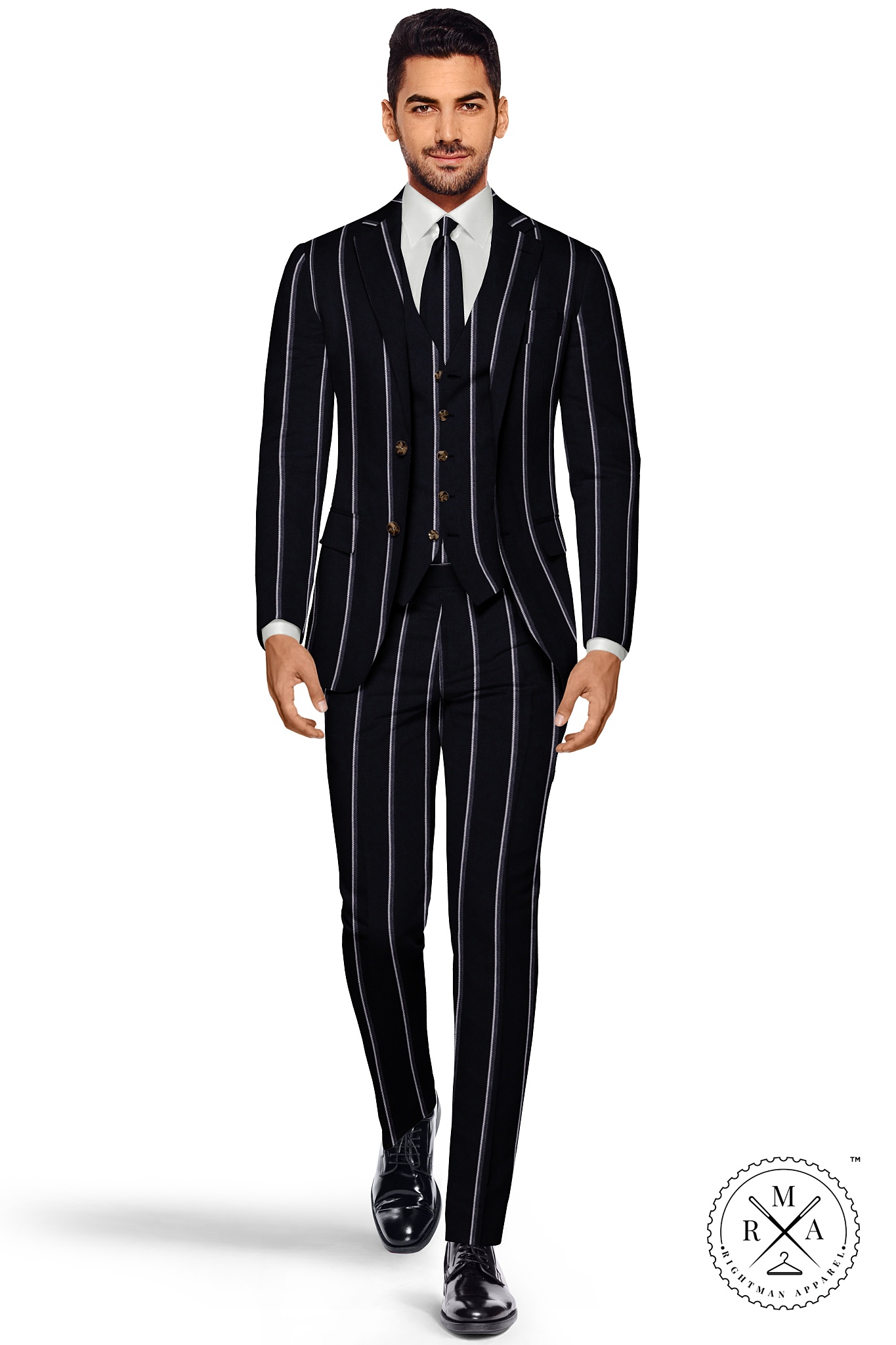 Black Dual Stripe Three Piece Suit SU27